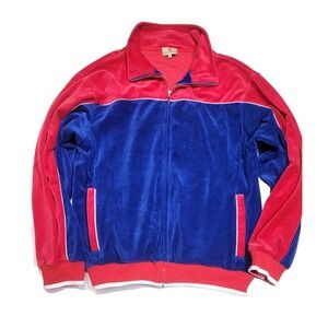 Vintage Sweatsedo Velour Velvet Track Jacket Soft Fleece Full-Zip Men Large
